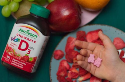 加拿大品牌原裝Jamieson 兒童維生素D3咀嚼片400 I.U草莓味 100碇