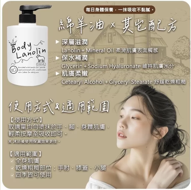 Body Lanolin 綿羊油乳液  大容量500ML,U53570008,BodyLanolin綿羊油乳液大容量500ML,舒緩乾癢,所有商品,生活用品
