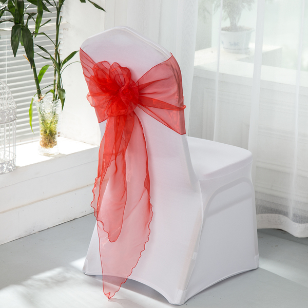 婚禮派對用浪漫雪紡紗飄逸帶-喜慶紅