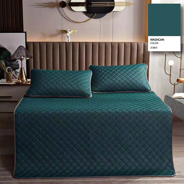 夏日涼感冰絲乳膠枕套睡墊組/深邃綠