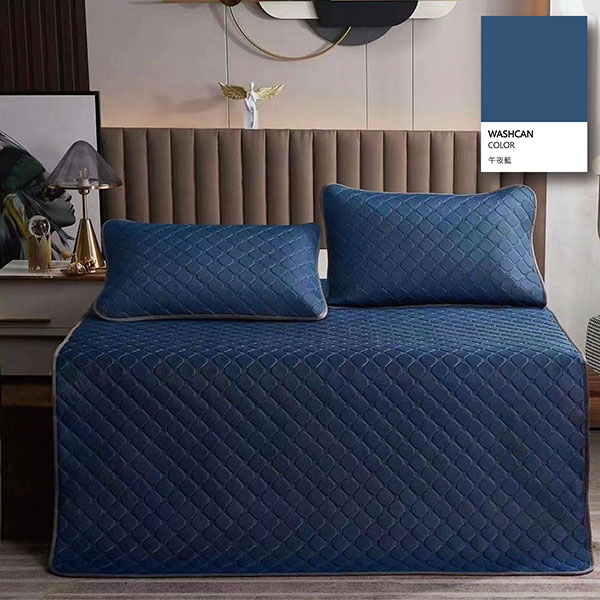 夏日涼感冰絲乳膠枕套睡墊組/午夜藍