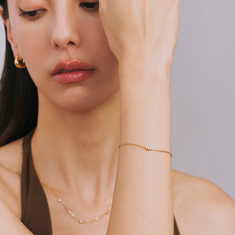 ODETTE | 14K曦光三鑽手鍊,NEW,B114130006,ODETTE|14K曦光三鑽手鍊,14K金,58.5%純黃金