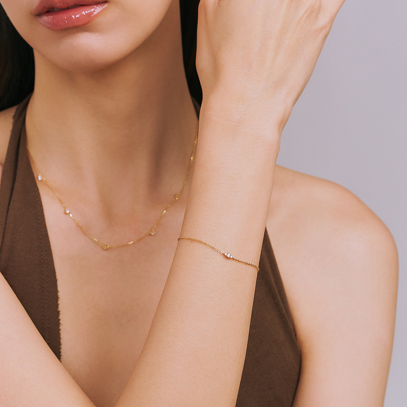 ODETTE | 14K曦光三鑽手鍊,NEW,B114130006,ODETTE|14K曦光三鑽手鍊,14K金,58.5%純黃金