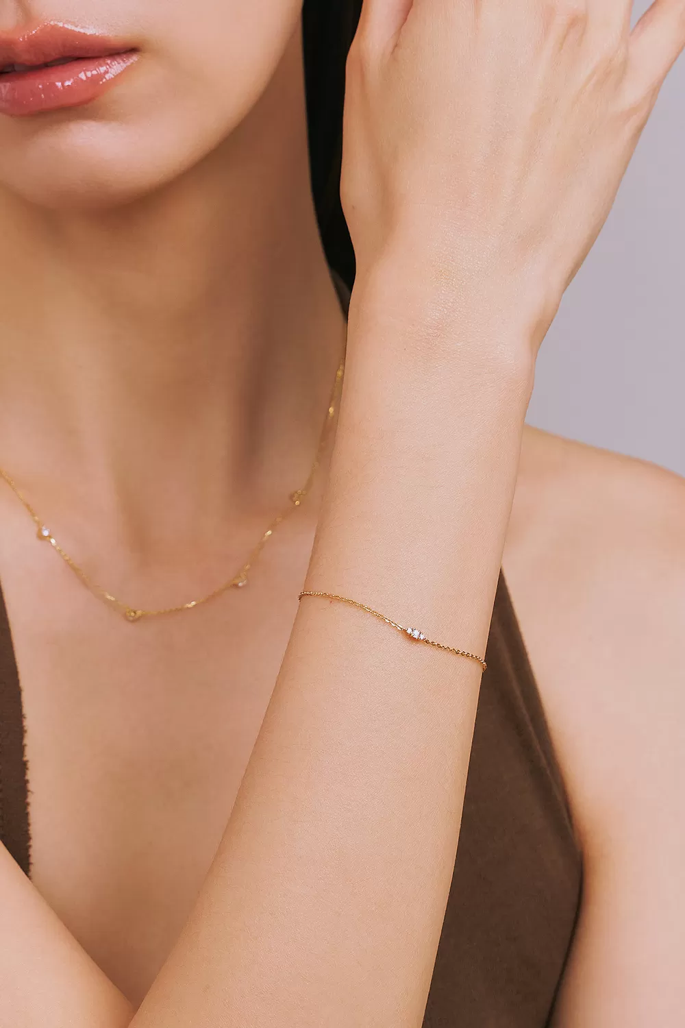 ODETTE | 14K曦光三鑽手鍊,NEW,B114130006,ODETTE|14K曦光三鑽手鍊,14K金,58.5%純黃金