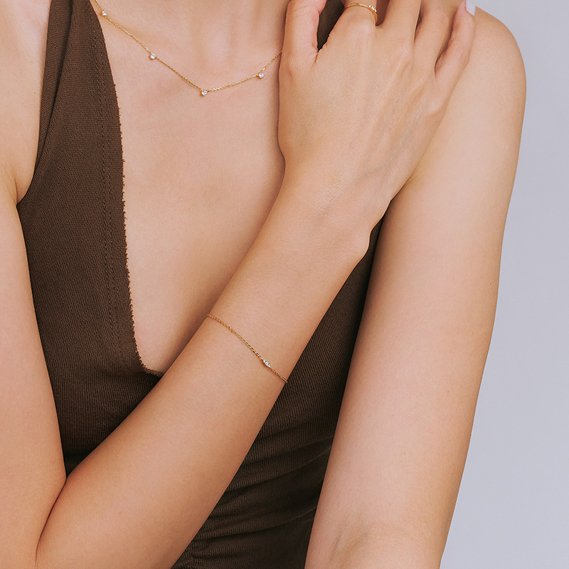 ODETTE | 14K曦光三鑽手鍊,NEW,B114130006,ODETTE|14K曦光三鑽手鍊,14K金,58.5%純黃金