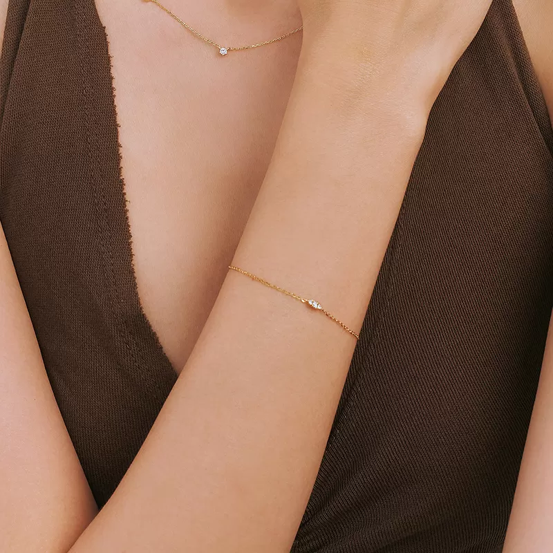 ODETTE | 14K曦光三鑽手鍊,NEW,B114130006,ODETTE|14K曦光三鑽手鍊,14K金,58.5%純黃金