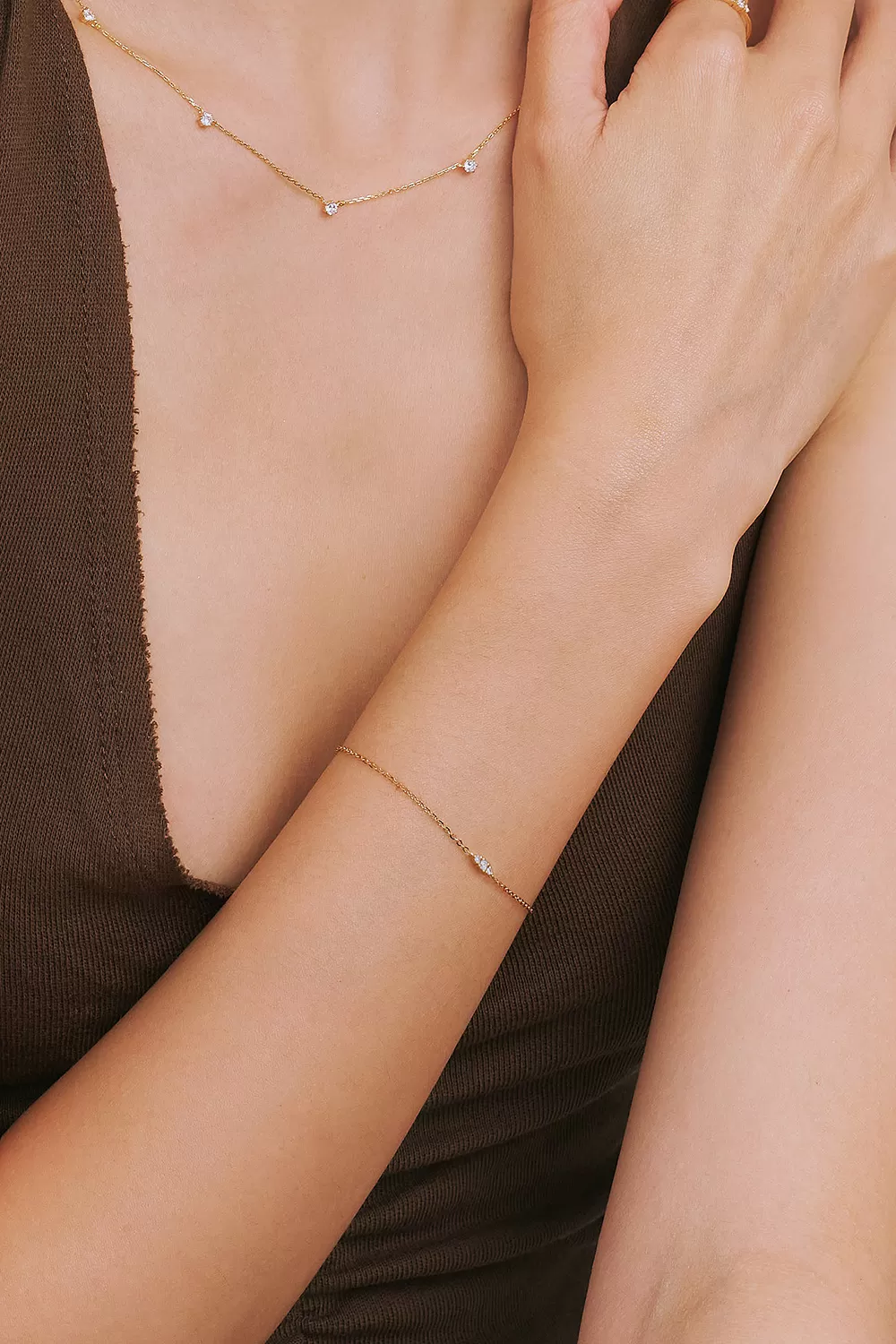 ODETTE | 14K曦光三鑽手鍊,NEW,B114130006,ODETTE|14K曦光三鑽手鍊,14K金,58.5%純黃金