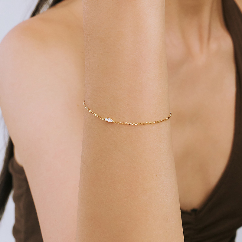 ODETTE | 14K曦光三鑽手鍊,NEW,B114130006,ODETTE|14K曦光三鑽手鍊,14K金,58.5%純黃金